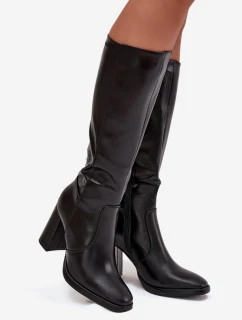 Dámské kotníkové boty Lyvella na sloupkovém podpatku z eko‑kůže – černé