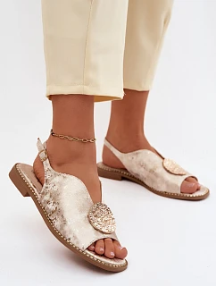 Dámské sandály na nízkém podpatku s ozdobou S.Barski KV61-6035 Zlaté