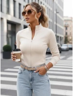 FashionStreet BY1561 dámská mikina na zip se stojáčkem béžová