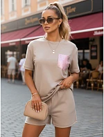 Dámská viskózová souprava s motýlem a šortkami v barvě moka FashionStreet AY1186