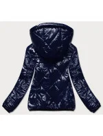 Tmavě modrá prošívaná bunda s kapucí (B9768)