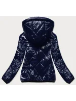 Tmavě modrá prošívaná bunda s kapucí (B9768)