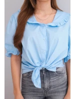 Dámská bavlněná košile s volánkem a zavazováním modrá