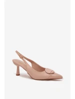 Dámské sandály na podpatku s ozdobným detailem Béžové Mariae