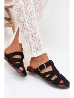 Dámské ploché nazouváky s pásky a zlatým přezkou Černé Elzora