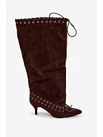 Kozačky Kitten Heel semišové s ozdobným šněrováním čokoládové Juletta Kozačky Kitten Heel semišové s ozdobným šněrováním čokoládové Juletta