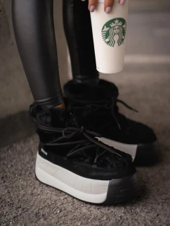 Kožené Dámské Sněhule Na Silné Podešvi S Kožešinou Big Star Černé