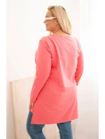 Dámská blůza Plus Size bavlněná s nápisem a výstřihem do V růžová