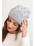 Dámská zimní čepice z vlny s hrubým copánkovým vzorem K458 šedá