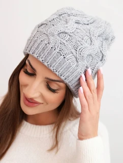 Dámská zimní čepice z vlny s hrubým copánkovým vzorem K458 šedá