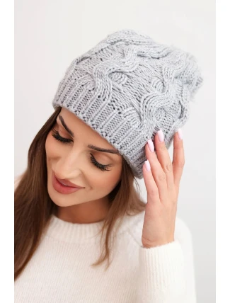 Dámská zimní čepice z vlny s hrubým copánkovým vzorem K458 šedá