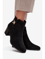 Zateplené dámské kotníkové boty na podpatku se zlatým detailem černé Renora