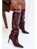 Dámské kozačky na jehlovém podpatku s páskem bordó Lisanne
