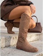 Dámské kovbojské boty s prolamovaným vzorem, světle hnědé, FashionStreet ZY1468