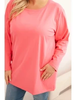 Dámská blůza Plus Size bavlněná s kulatým výstřihem růžová