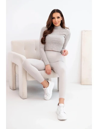 Dámské legíny s vysokým pasem a elastickým pasem béžové