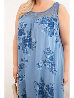Dámské šaty Plus Size viskózové s květinami a krajkovým vrškem džínová