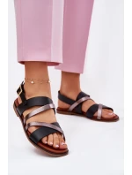 Dámské Sandály Na Plochém Podpatku S Pásky Černé Sergio Leone SK086H