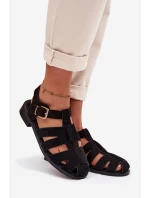 Dámské Římské Sandály Černé Janessa se Zlatým Přezkou