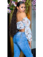 Dámský sexy volánkový top Carmen T80149 Růžová s květinovým vzorem - Style fashion Dámský sexy volánkový top Carmen T80149 Růžová s květinovým vzorem - Style fashion