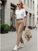 Dámské džíny s páskem mom fit béžové FashionStreet UY2880