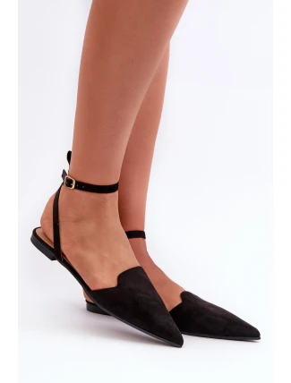 Šněrovací baleríny z eko semiše s špičatými špičkami Černé Ellesara