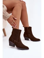 Semišové dámské boty kovbojky na podpatku zateplené čokoládové Dylira