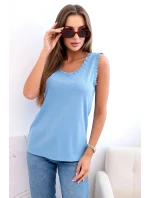 Dámská viskózová halenka s volánem ve výstřihu modrý