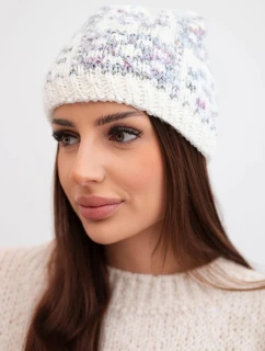 Dámská zimní čepice s barevným vláknem a silným nápletem K355 bílá+tmavě šedá+fialová