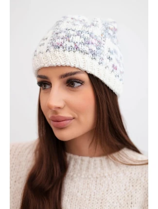 Dámská zimní čepice s barevným vláknem a silným nápletem K355 bílá+tmavě šedá+fialová