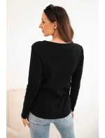 Dámská bavlněná blůza s dlouhým rukávem a knoflíky u výstřihu černá