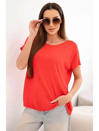 Dámská viskózová oversize halenka s krátkým rukávem a kulatým výstřihem červená