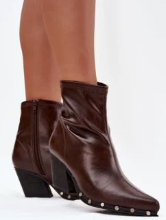 Dámské kovbojské botky Abrielle – na sloupkovém podpatku, hnědé