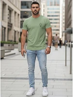 Pánské bavlněné tričko se minimalistickým potiskem, zelené, FashionStreet NX0137R Pánské bavlněné tričko se minimalistickým potiskem, zelené, FashionStreet NX0137R