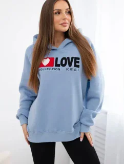 Zateplená bavlněná mikina s kapucí Love modrý