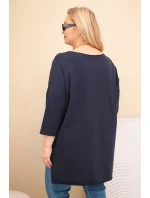 Dámská bavlněná blůza Plus Size asymetrická s náhrdelníkem granátová