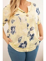 Dámská bavlněná halenka Plus Size s květinovým vzorem žlutá