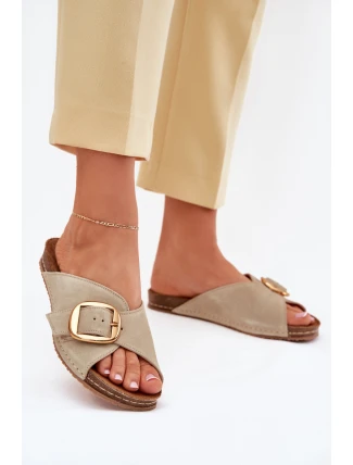 Kožené Pantofle Se Zlatou Sponou Maciejka 07000-22 Pistácie