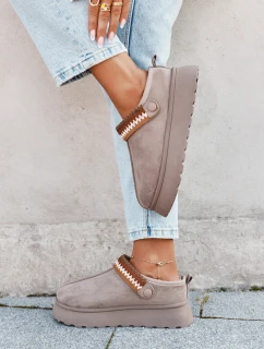 Dámské sněhule nízké s pohyblivým páskem a výšivkou na platformě tmavě béžové Lyrisse