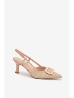 Dámské sandály na podpatku s ozdobným prvkem Nude Eslina