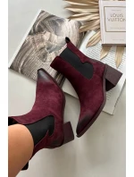 Dámské kožené semišové kotníkové boty na podpatku – bordó Artiker, zateplené