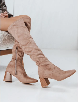 Dámské semišové béžové kozačky FashionStreet ZY1244