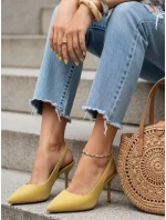 Dámské semišové jehlové boty s otevřeným podpatkem žluté FashionStreet ZY1383