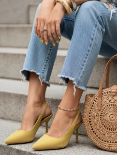 Dámské semišové jehlové boty s otevřeným podpatkem žluté FashionStreet ZY1383