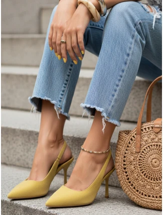 Dámské semišové jehlové boty s otevřeným podpatkem žluté FashionStreet ZY1383