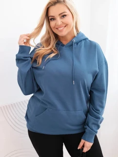 Dámská mikina s kapucí a klokankou Plus Size z bavlny jeansová