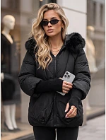Dámská zimní prošívaná bunda s kožešinou, černá, FashionStreet TY5995 Dámská zimní prošívaná bunda s kožešinou, černá, FashionStreet TY5995
