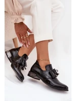 Lakované dámské polobotky na nízkém podpatku s mašlí Zazoo 1399 Černé