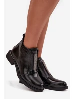 Lakované zateplené dámské kotníkové boty na nízkém podpatku S.Barski HY52-506 Černé