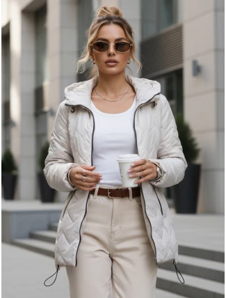 Dámská prošívaná přechodná bunda s kapucí světle šedá FashionStreet TY5610